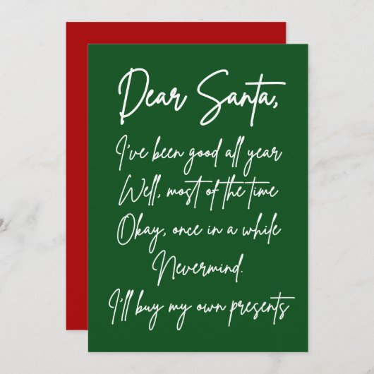 Carte Dear Santa I'll buy my own stuff Funny Christmas (Devant / Derrière)