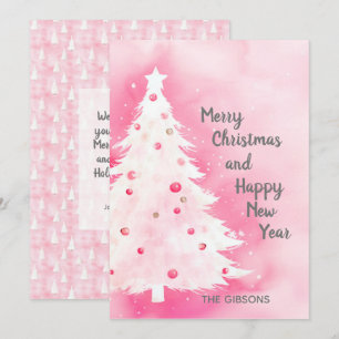 Carte d'eau Arbre de Noël rose blanc