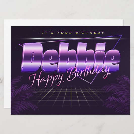 Carte Debbie Name Prénom lila retro Map Anniversaire (Devant / Derrière)