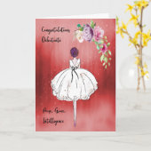 Carte Débutante Félicitations à Red Girl & Flowers (Fleur jaune)