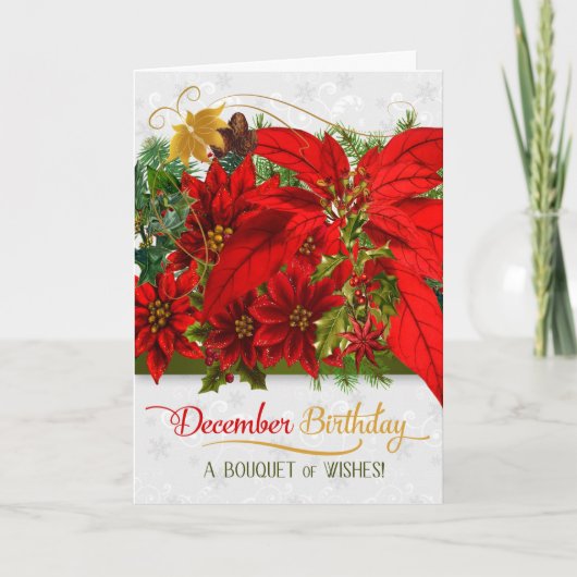Carte Décembre Anniversaire Poinsettias pour Noël (Devant)