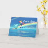 Carte Décembre Anniversaire Turquoise Coeur (Fleur jaune)