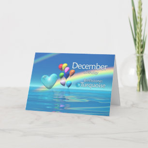 Carte Décembre Anniversaire Turquoise Coeur