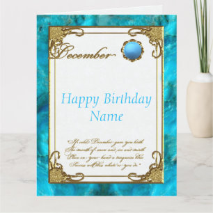 Carte Décembre Turquoise Birthstone 8.5x11 Anniversaire