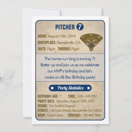 Carte d'échange de baseball Invitation d'anniversa (Dos)
