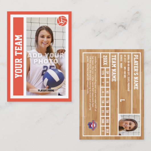 Carte d'échange de volley-ball personnalisée (roug (Devant / Derrière)