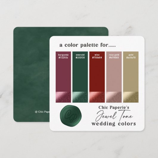 Carte d'échantillon de couleurs de mariage tonique (Devant / Derrière)