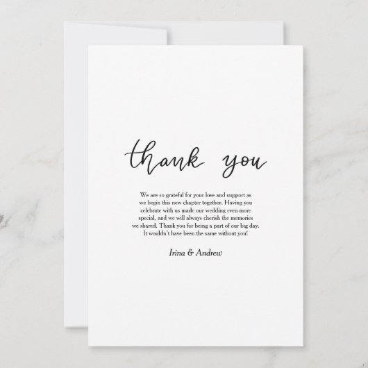 Carte Décontracté simple Mariage de script de Merci (Dos)