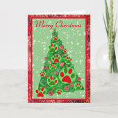 Carte Décor d'arbre de Noël Paw Animal Vert Rouge (Devant)