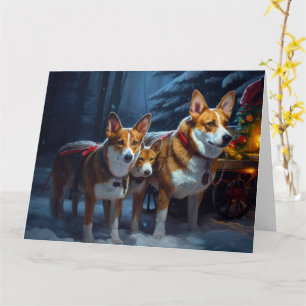 Carte Décor de Noël Basenji Snowy Sleigh