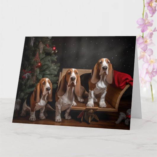 Carte Décor de Noël Basset Hound Snowy Sleigh (Orchidée)