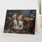 Carte Décor de Noël beagle Snowy Sleigh (Devant)