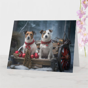 Carte Décor de Noël Chariot enneigé Jack Russell
