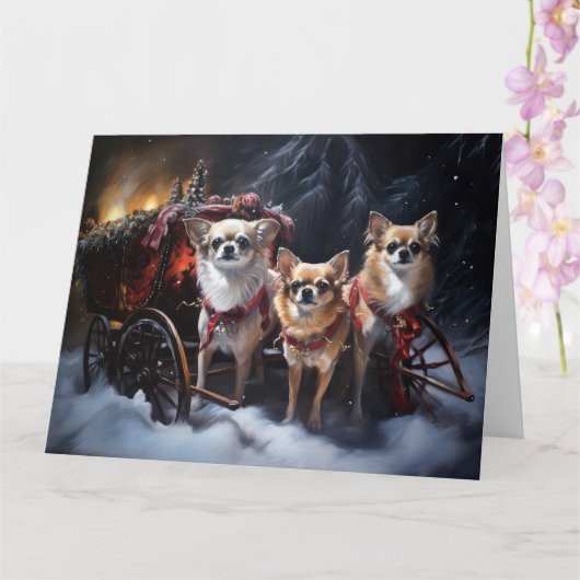 Carte Décor de Noël Chihuahua Snowy Sleigh (Orchidée)