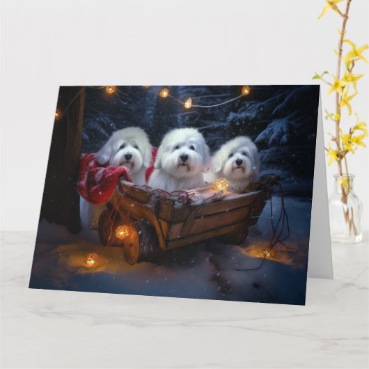 Carte Décor de Noël Coton De Tulear Snowy Sleigh (Fleur jaune)
