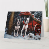 Carte Décor de Noël de Boston Terrier Snowy Sleigh (Devant)
