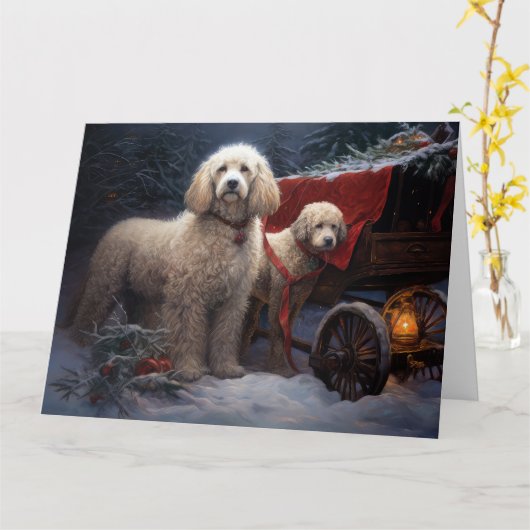 Carte Décor de Noël de caniche Snowy (Fleur jaune)