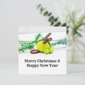 Carte Décor de Noël de tennis avec boule et ruban (Debout devant)