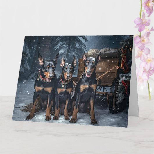 Carte Décor de Noël Doberman Snowy Sleigh (Orchidée)