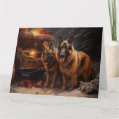 Carte Décor de Noël du berger belge Snowy Sleigh (Devant)