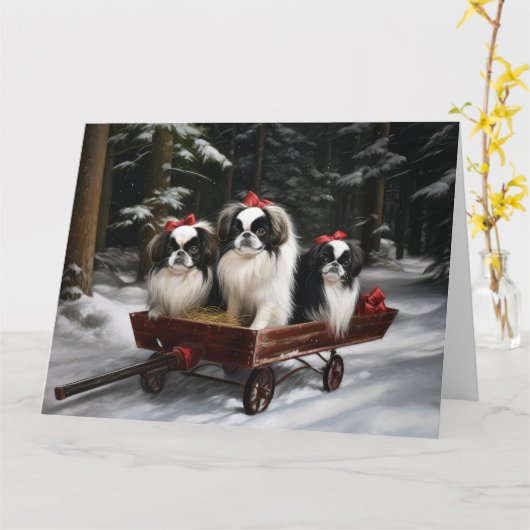 Carte Décor de Noël japonais Chin Snowy Sleigh (Fleur jaune)