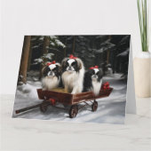 Carte Décor de Noël japonais Chin Snowy Sleigh (Devant)