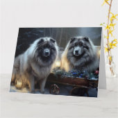 Carte Décor de Noël Keeshond Snowy Sleigh (Fleur jaune)