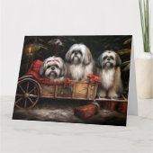 Carte Décor de Noël Lhasa Apso Snowy Sleigh (Devant)