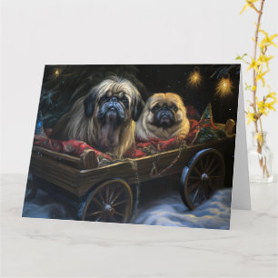 Carte Décor de Noël Pekingese Snowy Sleigh