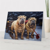 Carte Décor de Noël Shar Pei Snowy Sleigh (Devant)