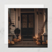 Carte Décor de porche d'Halloween éffrayant avec Jack-o- (Devant / Derrière)