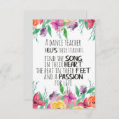 Carte Décor de professeur de danse Ballet Coach Apprécia (Devant / Derrière)