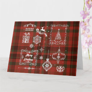 Carte Décoration de Noël à carreaux rouge et blanc sans