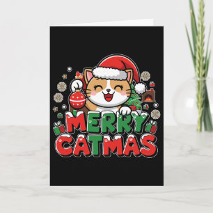 Carte Décoration de Noël Merry Catmas Chat de Noël Drôle
