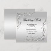 Carte Décoration élégante Argent Anniversaire RSVP (Devant / Derrière)