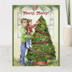 Carte Décoration vintage de l'arbre de Noël avec/papa