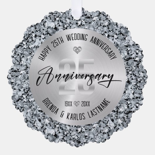 Carte Décorative 25e anniversaire du Mariage Argent et diamants (Recto)