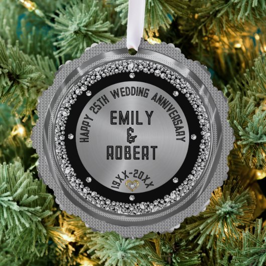 Carte Décorative 25e anniversaire du mariage diamants blancs et or (Insitu (Arbre))