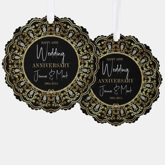 Carte Décorative 50e anniversaire de Mariage Black & Gold Frame (Recto/Verso)