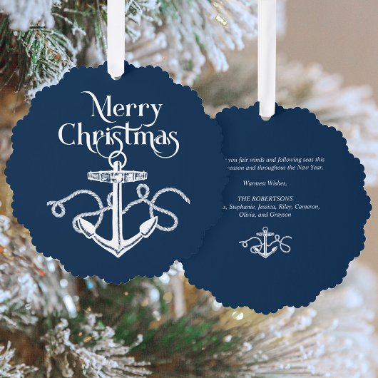 Carte Décorative Ancre Nautique de Noël Marine Bleu