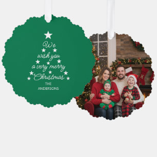 Carte Décorative Arbre de Noël Famille Photo Typographie Étoiles Ve
