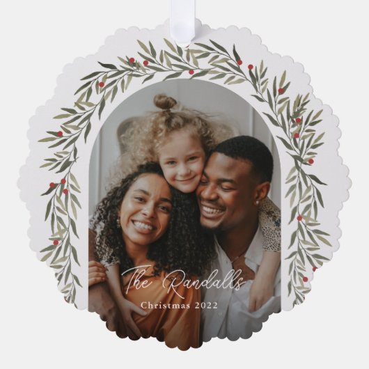 Carte Décorative Arc vert Script photo Noël (Recto)