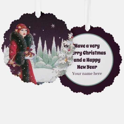 Carte Décorative Art déco rétro dame de Noël (Recto/Verso)