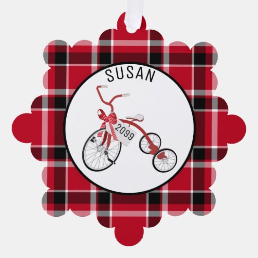 Carte Décorative Balise Cadeau - Tricycle rouge pour enfants - (Recto)