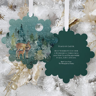 Carte Décorative Biche Faon en Forêt Pleine Lune Chute de Neige Noë