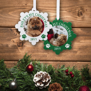 Carte Décorative Blanc Vert Empreintes de pattes Chiot 1er Noël