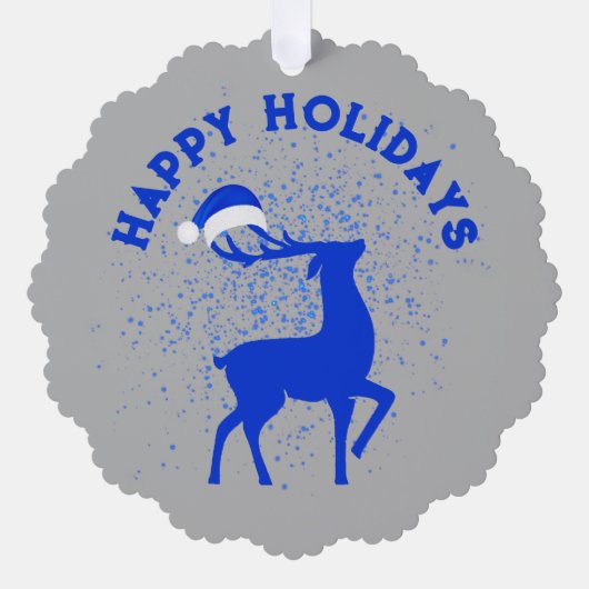 Carte Décorative Bleu/Argent Joyeux Rinder avec Monogramme (Recto)