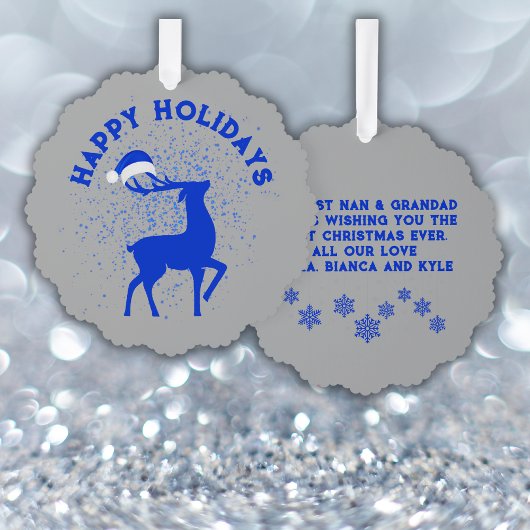 Carte Décorative Bleu/Argent Joyeux Rinder avec Monogramme