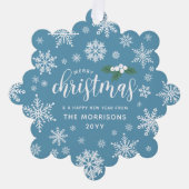 Carte Décorative Bleu Blanc Holly Snowflakes Joyeux Noël Photo (Recto)