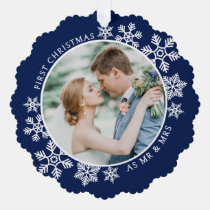 Carte Décorative Bleu de la Marine Premier Noël M et Mme Photo